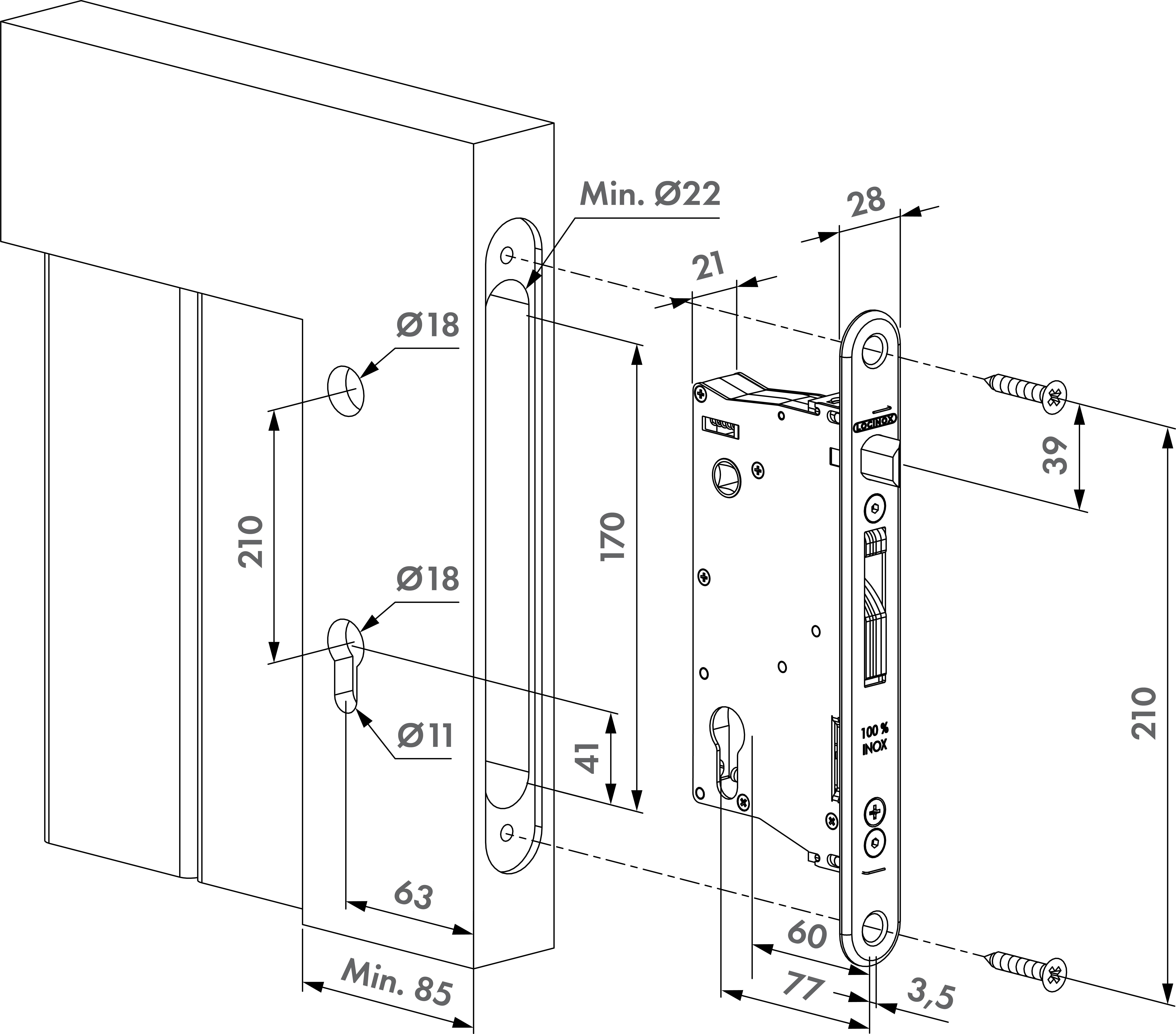 LOCINOX EIGHTYLOCK-W – Montagezeichnung