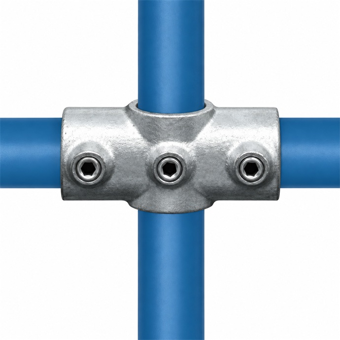 Beispiel für die Verwendung eines Rohrverbinders für 48,3-mm-Rohre in Blau
