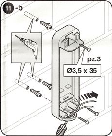 8. Befestigen Sie das Gehäuse der Lichtschranken an einer Mauer oder einem Pfosten 8. Befestigen Sie das Gehäuse der Lichtschranken an einer Mauer oder einem Pfosten